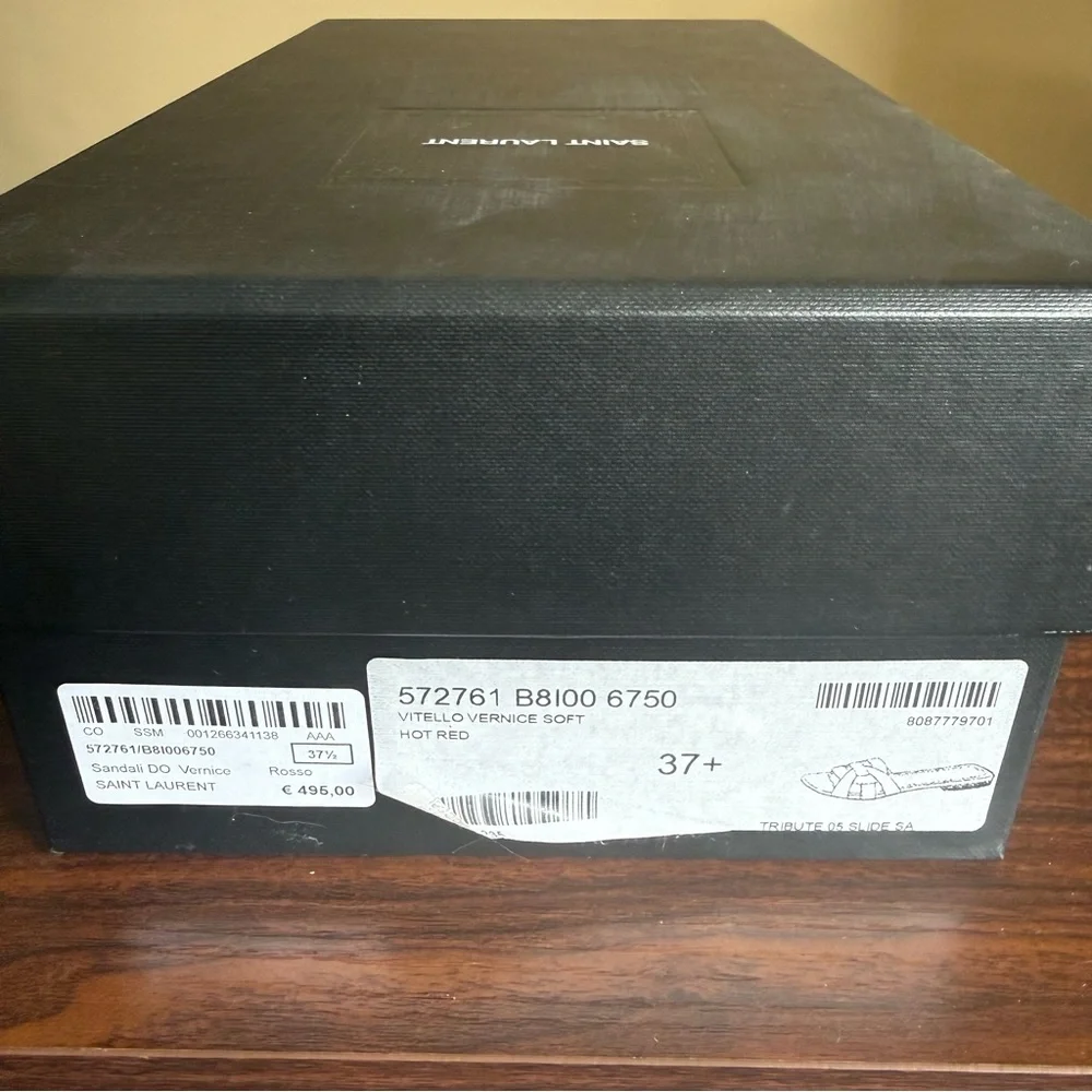 Saint Laurent Tribute Patent Leather Slide Sandals Red Size 37.5 - Picture 7 of 8